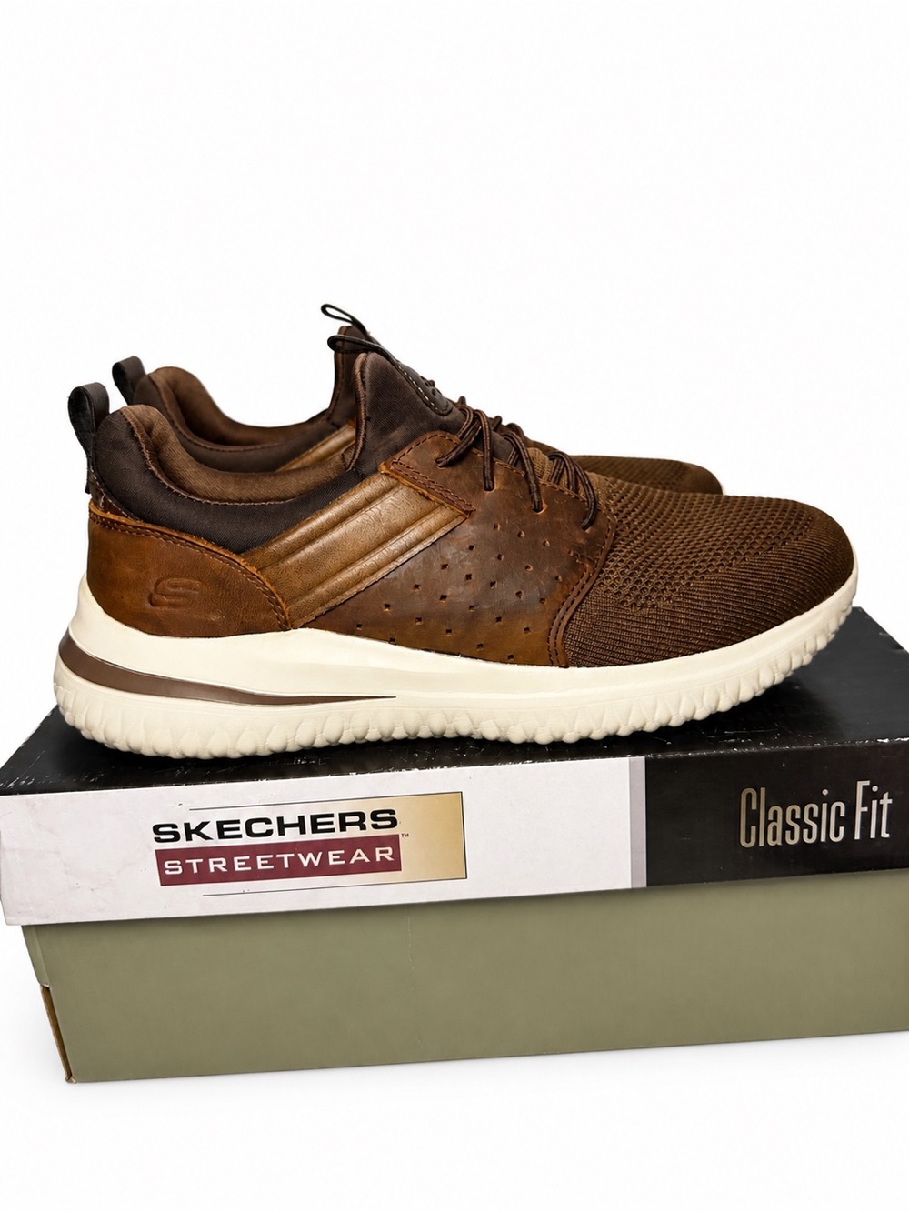 Skechers Men's Brown Knit & Leather Hybrid Sneakers